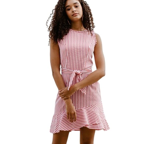 Lucy Paris Adeline Striped Cotton Ticking Flounce Hem Dress Size M - Picture 1 of 16